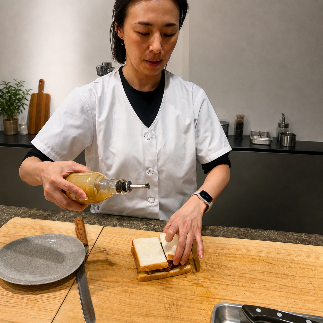 Chef preparing katsu sandwich